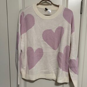 Divided Cream and Pink Heart Sweater